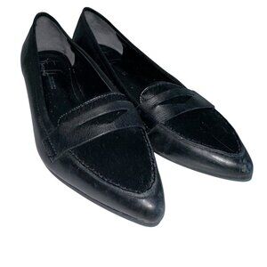 Franco Sarto Joella Leather & Calf Hair Pointed Toe Penny Loafers Sz 7 Black
